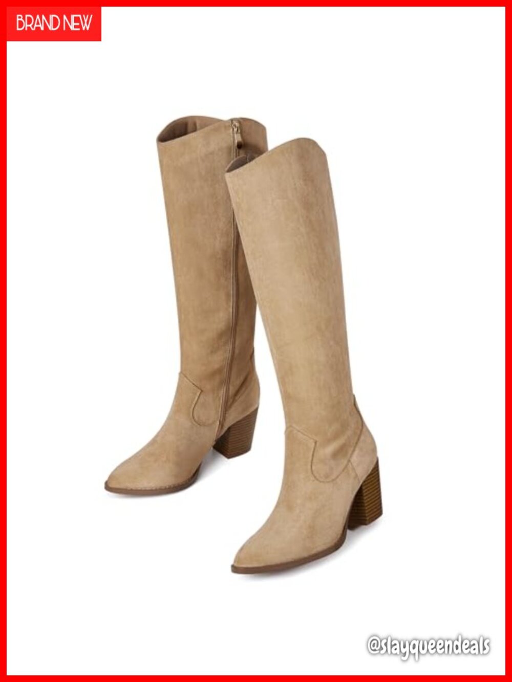 Faux Suede Knee High Boots Wide Calf Block Heel Pointed Toe Party Dress
